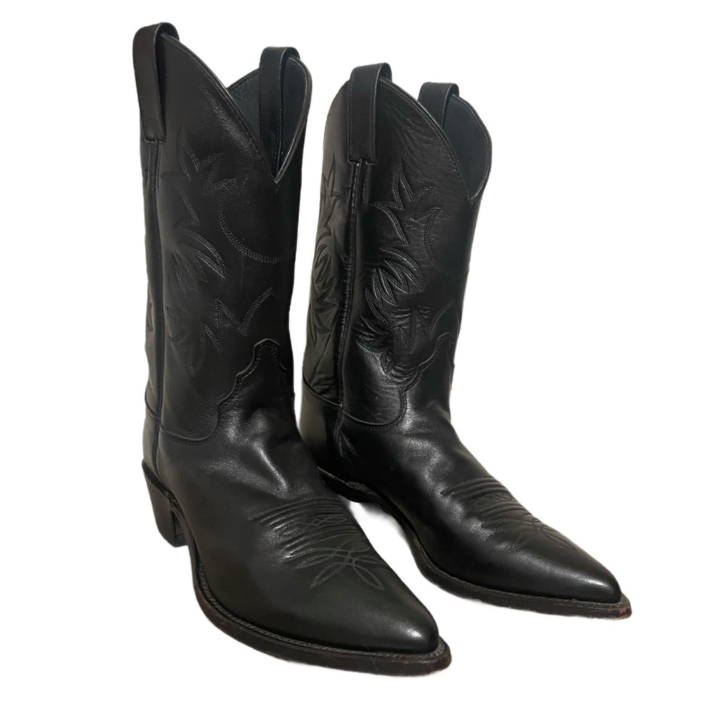 Justin women’s BOOTS Black Pointed Toe Cowboy Boots Leather Upper Sole L4903